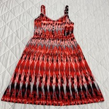 Neesha Dress Womens Small Red Geometric Stretch Sundress Sleeveless Boho Hippie