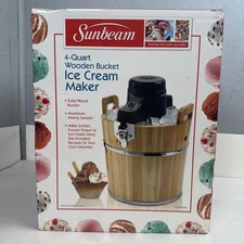 Sunbeam 4-Quart Ice Cream Maker Wooden Bucket Frozen Yogurt NEW SEALED