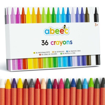 Abeec 36 verschiedene Wachsmalstifte - 36er Set farbige Buntstifte für Kinder