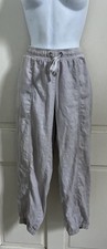 EILEEN FISHER Khaki Beige 100 Organic Linen Drawstring Jogger Ankle Pants Sz S