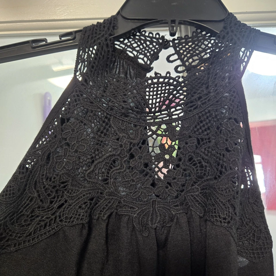 Sombra de ojos para mujer Battenburg encaje sin mangas negra talla pequeña años 90 blusa ropa de trabajo Foto 4 de 4