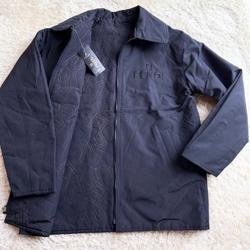 Fendi Nuova Giacca Reversibile Modello Zucca Made in Italy Uomo XL Nero