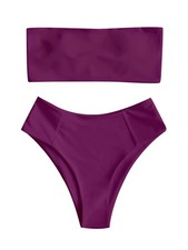 ZAFUL Women's High Cut Bandeau Bikini Set Strapless Solid Color 2 Pieces Bath...