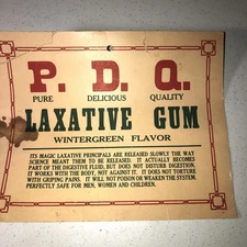 Vintage PDQ Laxative Gum Cardboard Advertising Store Display Sign (rare) (damage