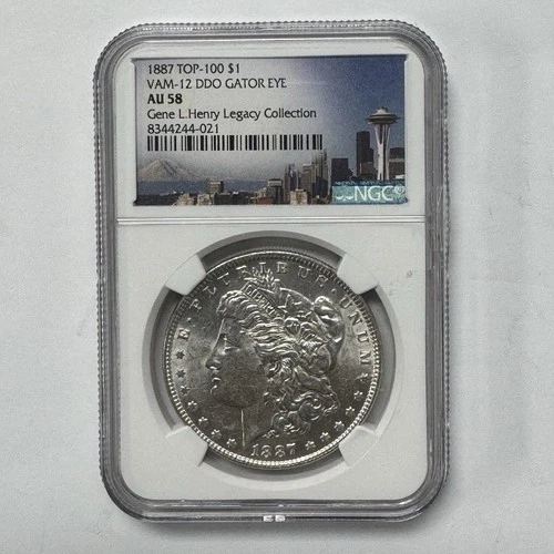 1887 $1 Morgan Silver Dollar NGC AU 58 VAM-12 DDO Gator Eye - Rare