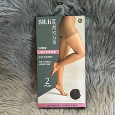 Silk Impressions Sheer Light Support Womens Size XL Coffee Bean High Waisted
