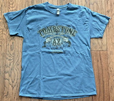 Mens Tombstone Arizona Blue T-shirt (LARGE) (100% Cotton)