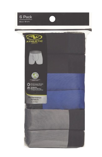 2XL 44-46” Athletic Works Men's Pro Form Long Leg Boxer Briefs 6 Count Assorted