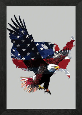 Amerikanischer Adler mit USA Flagge Karte gerahmt Wandbild Poster Leinwanddruck Bild