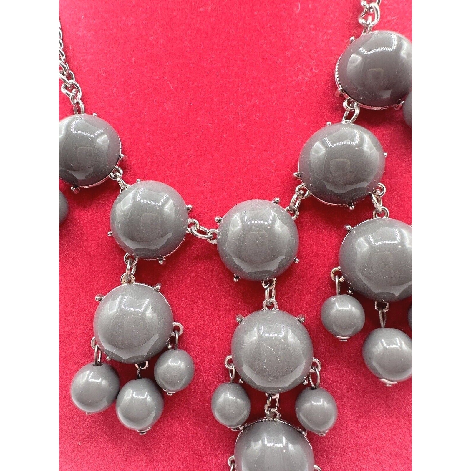 Chic Grey Bubble Bead Statement Necklace Silver C… - image 5