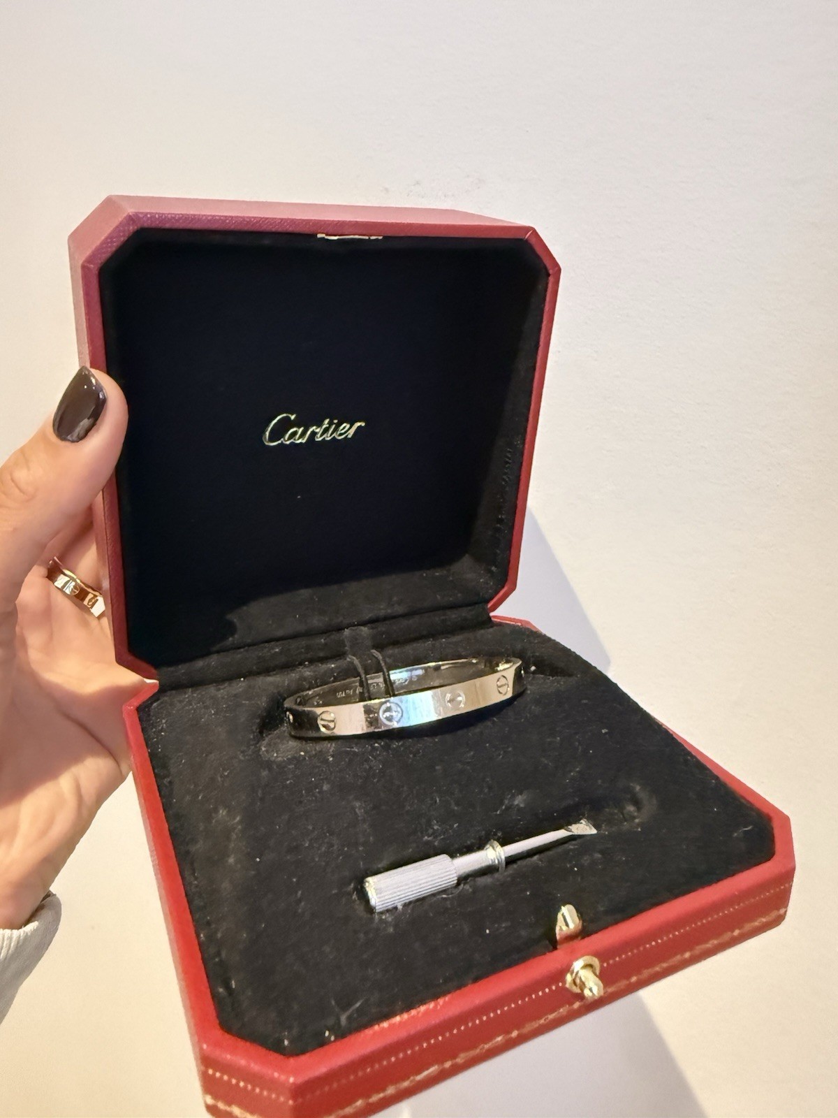 Cartier White Gold Love Bracket Size 16 Full Set With Box And Authenticity Card