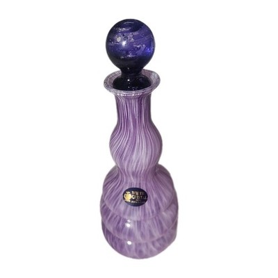 White Crystal Bottle Vase Made In Italy Purple & White Stripes Swirls Tapered