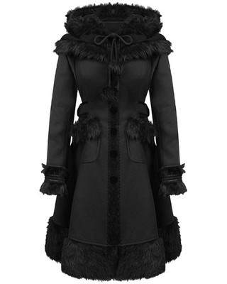 Punk Rave Pyon Damen Gothic Lolita Puppe Kapuze Wintermantel schwarz Kunstfell