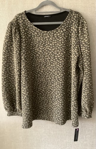 Brandneu mit Etikett Damen Römer Größe 20 (passt 22) braun & gold Langarm Bluse Top. NEU