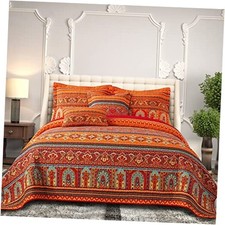 Cotton Quilts Queen Size Set - Queen 90  98 in Stripe Colorful Orange