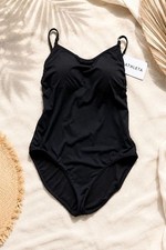  108 NEW Athleta Large One Piece Swimsuit Black Minimalist Sporty Chic Resort