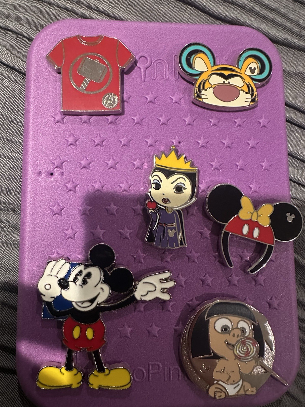 6 Authentic Disney Pins That Comes With A Purple Pinfolio Board