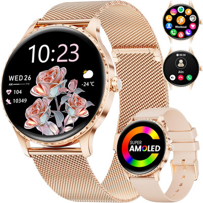 Women's Smart Watch Bluetooth Call 1.32'' AMOLED Fitness Tracker IP68 2 Straps