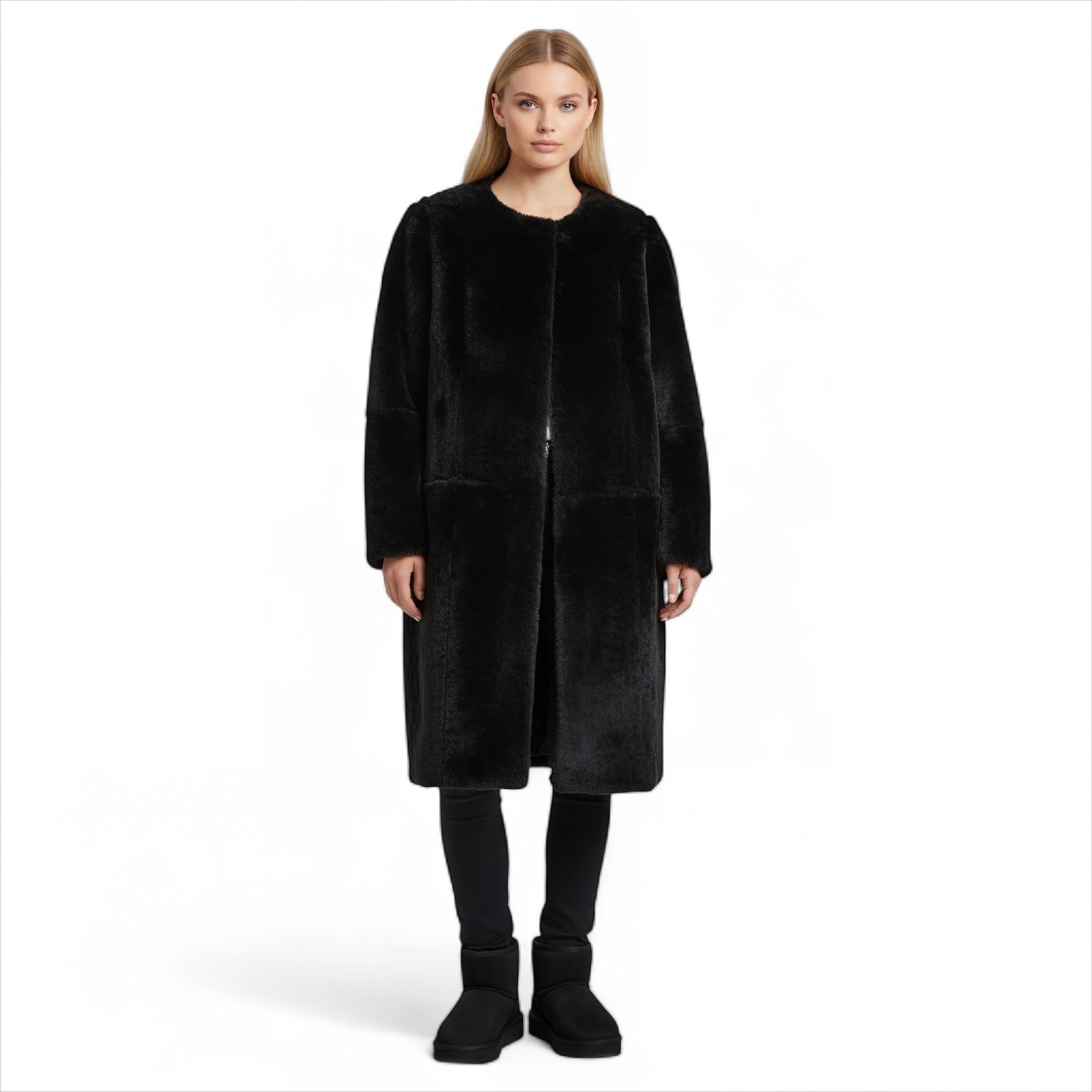 UGG REMY REVERSIBLE SHEARLING BLACK COAT OUTERWEAR WOMEN'S SIZE XL MSRP $1995 image 2