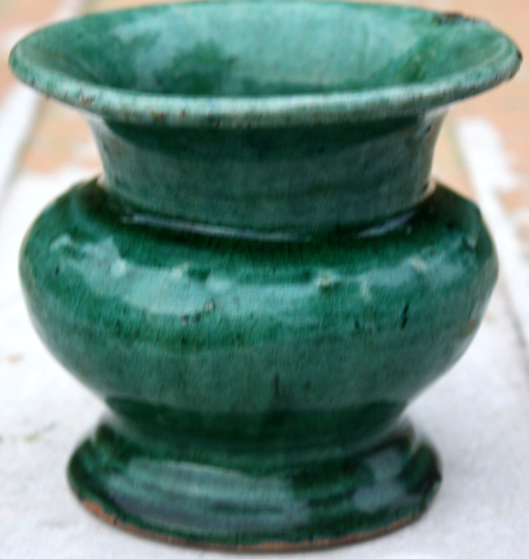 Chinese Slops Jar Zhadou Yuan To Ming Dynasty Green & Black Coarse Clay
