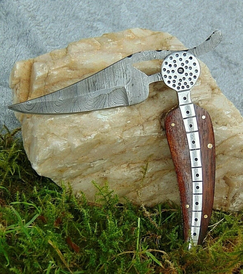 MARKENLOS Damast Messer Damaszener, Taschenmesser, Klappmesser Holzgriff Neu!