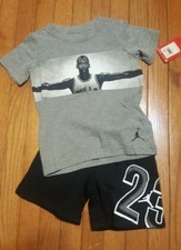 NWT Nike Air Jordan 2pc shirt  short outfit set, Reflect Blk/ Gray XS 4