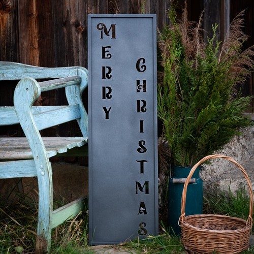 Weihnachtsdeko "Merry Christmas" Willkommensschild Türschild Metall Deko Silber - Bild 3 von 5