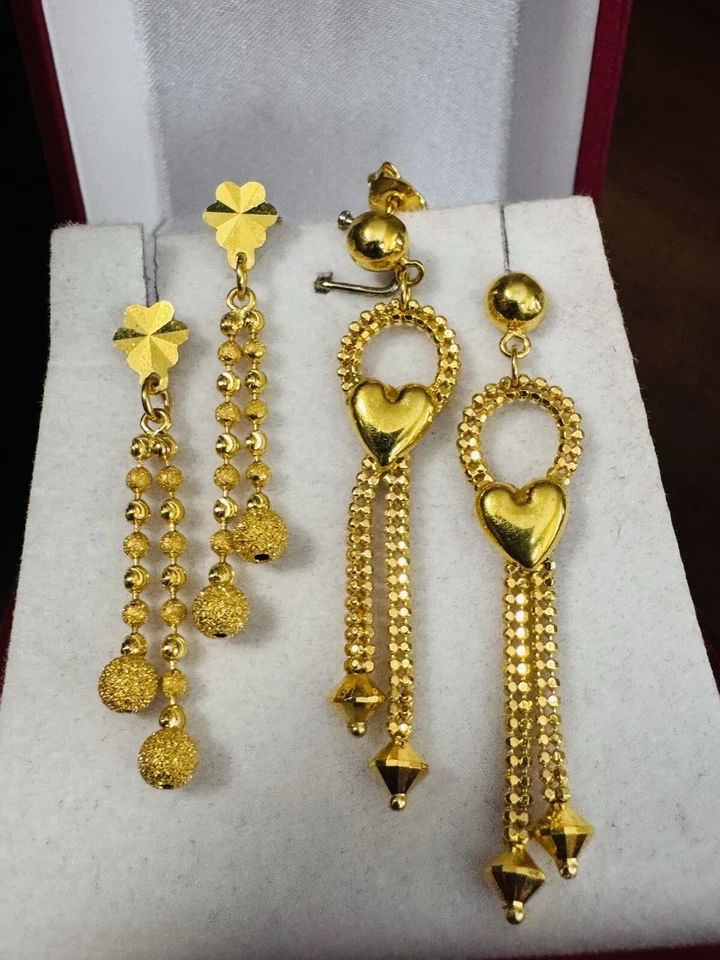 Genuino 22K 916 Fino Real Oro Amarillo Cuentas Pendientes 8.6g Juego de Dos Foto 4 de 4