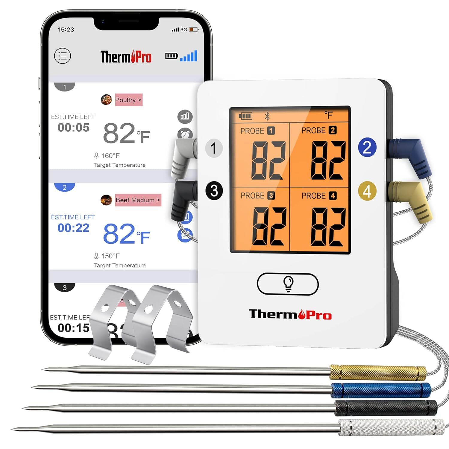 Wireless Meat Thermometer with 4 Probes, Bluetooth Meat Thermometer for Cooking-image