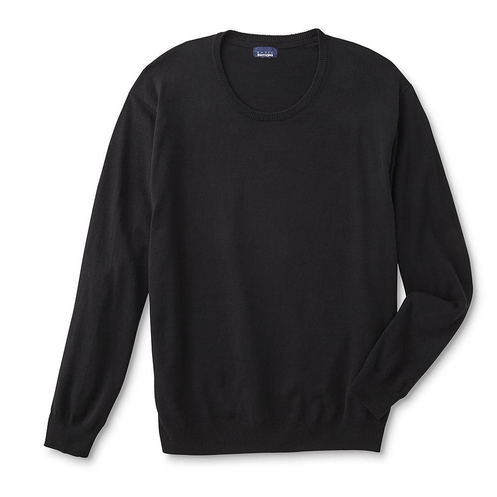 (2 PACK) Men's Big & Tall Crew Neck Sweater Ribbed Trim 1 Black & 1