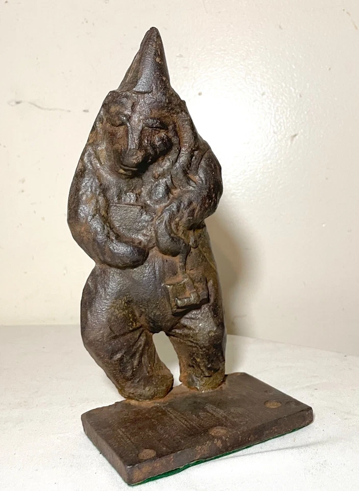 Raro tope de puerta antiguo hecho a mano de 1900 pesado sólido hierro fundido figurativo tigre león Foto 3 de 4