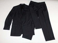 Hickey Freeman Men's 2 Button Suit Size 42 Long 36 x 30 Black 100 Wool Striped