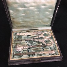 Antique Sewing Set scissors Europe 20th Century Metal Silver plating Native Box