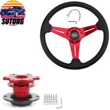 Red Aluminum 14in Deep Dish Racing Steering Wheel with Quick Release Adapter