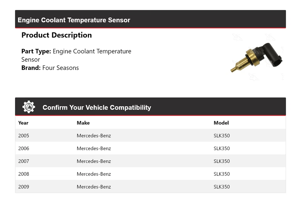Sensor de temperatura do líquido de arrefecimento do motor Mercedes-Benz SLK350 2005-2009 4 estações - Imagem 2 de 4