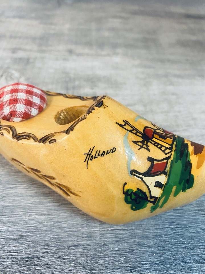 Vintage Dutch Wooden Shoe Sewing Pincushion Holland Hand Painted eBay