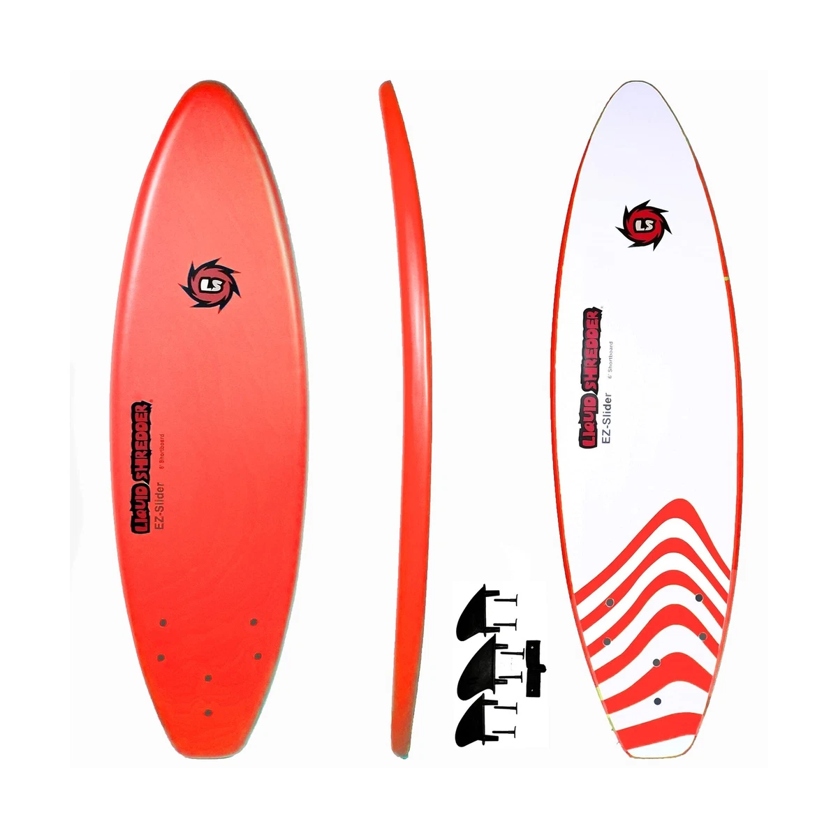 Liquid Shredder EZ Slider 6 Ray Zor SoftTop Surfboard Red Foam