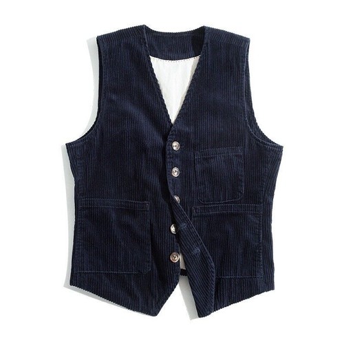 Gilet cargo vintage in velluto a coste uomo tasca monopetto gilet inglese cappotto - Foto 3 di 24