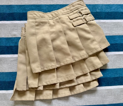 4 French Toast Uniform Skirts/Skorts Sz 4T Tan Buckle Pleated