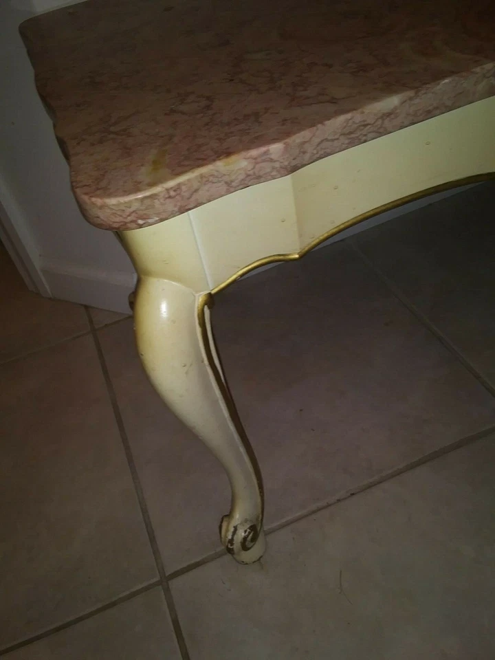 Mesa de centro larga provincial francesa blanca vintage banco rosa mármol italiano Foto 2 de 4