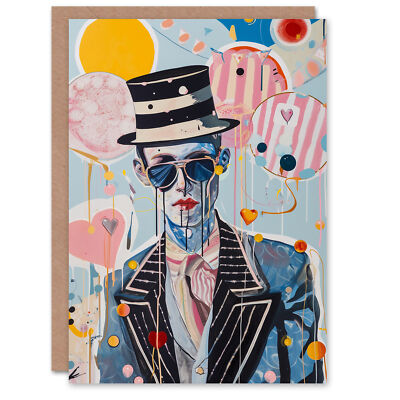 Geburtstagskarte Abstrakt Arty Portrait Clown Karneval Magie für Ihn Grußkarte