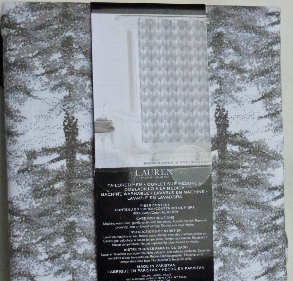 CORTINA DE DUCHA RALPH LAUREN Tela Árboles Perennes Gris Pino 100% Algodón Foto 2 de 3