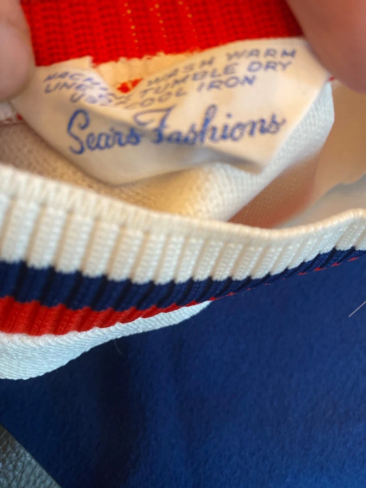 Sears Fashions. Vestido vintage años 60 blanco azul sin mangas talla 12 Foto 4 de 4