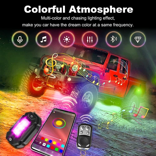 1ft Lighted Spiral RGB Fat LED Whip Light w/4 Pods RGB Rock Lights for ATV UTV - Picture 13 of 19