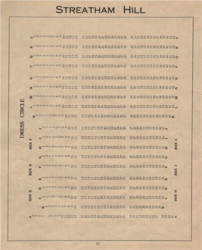 STREATHAM HILL THEATRE. Vintage seating plan. Dress Circle. London 1936 print - Foto 1 di 1