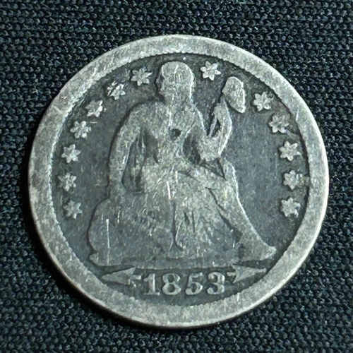 1853 Silver Seated Liberty Dime Philadelphia Mint Choice Good Condition Arrows