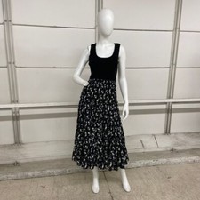 T TAHARI Sleeveless Fit and Flare Dress Women's Size S Black/White Floral Midi