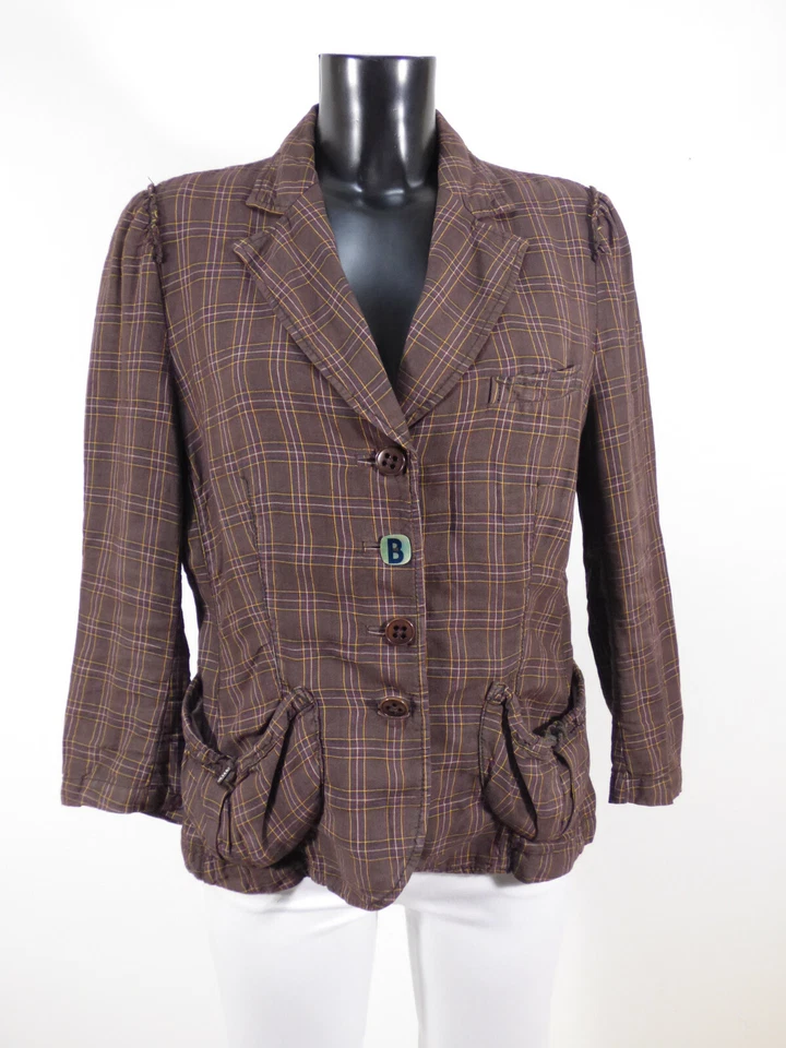 HUGO BOSS Damen Leinen Blazer Gr 40 DE / Braun Kariert Neuwertig ( R 7407 )