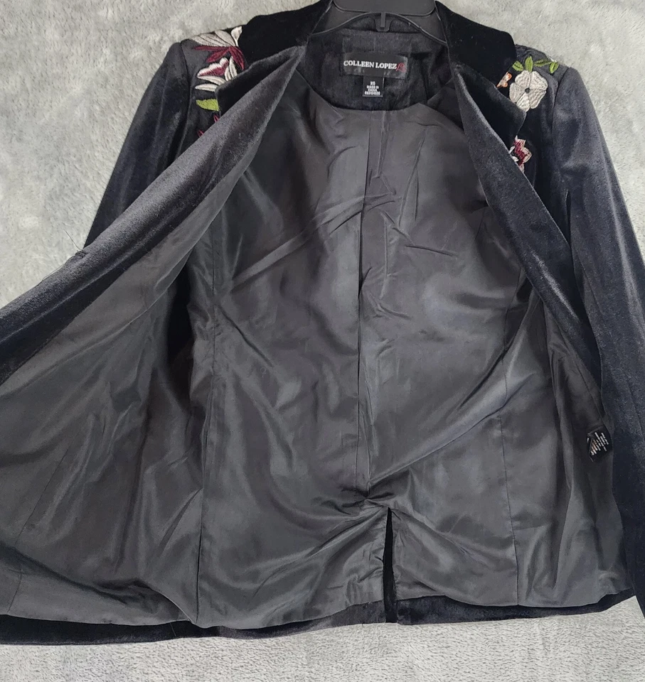 Colleen Lopez Jacket Womens Extra Small Black Velvet Floral Embroidered Blazer - Image 3 of 4
