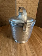 Hammered Aluminum Vintage Ice Bucket With Handle Made in Italy 10.5" Tall